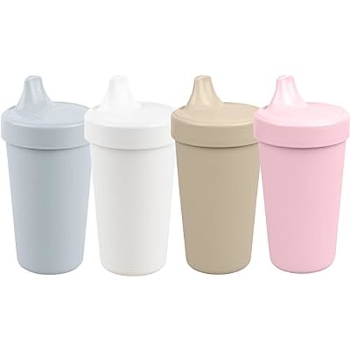 Re-Play Made in USA 10 Oz. Sippy Cups for Toddlers, Pack of 4 - Reusable Spill Proof Cups for Kids, Dishwasher/Microwave Safe - Hard Spout Sippy Cups for Toddlers 3.13" x 6.25", Seashell