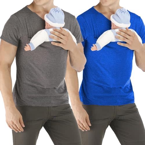 Mens Kangaroo Baby Carrier Shirt, Dad Shirt Baby Carrier Kangaroo Shirt for Dad and Baby V Neck Short Sleeve Kangaroo T Shirt