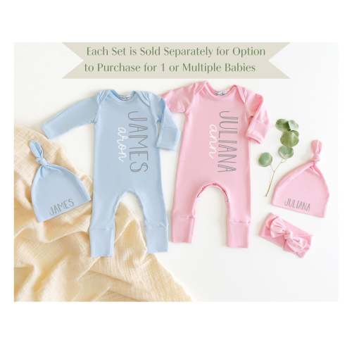 Customizable Newborn Baby Coming Home Outfits - Perfect for Multiple Babies! Twins, Triplets, Quadruplets -Light Pink & Blue For Boy or Girl