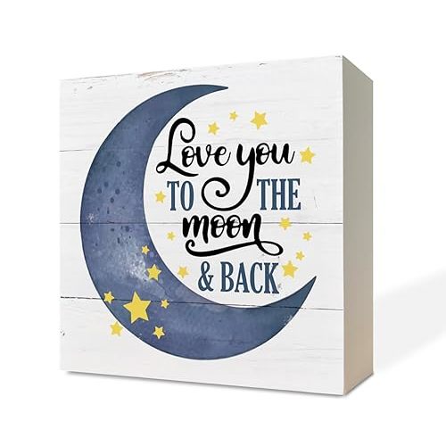 Inspirational Wooden Nursery Decor - Star Moon Signs for Kids Room & Family Love - 'Love You to the Moon and Back'