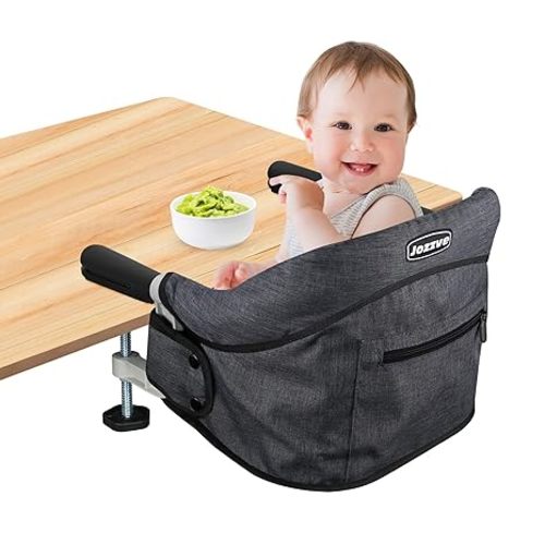 Hook On High Chair with Detachable Tray, Portable Foldable Clip On Baby Travel High Chair, Lightweight Feeding Seat with Storage Bag, BPA-Free Safety Harness for Home Restaurant (Black)