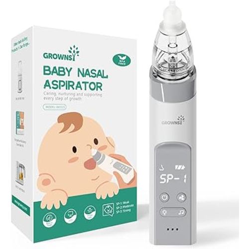 GROWNSY Nasal Aspirator for Baby, Electric Nose Aspirator for Toddler, Baby Nose Sucker, Automatic Nose Cleaner with 3 Silicone Tips, Adjustable Suction Level, Music and Light Soothing Function