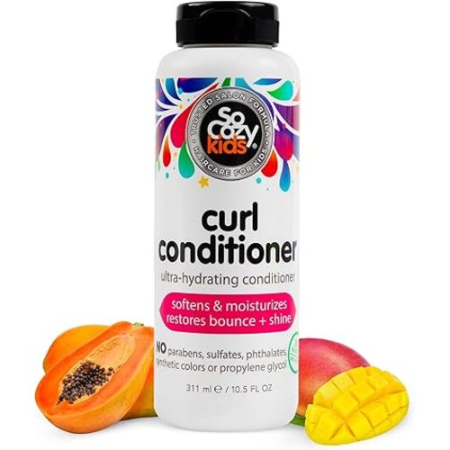 SoCozy Curl Conditioner for Kids Curly Hair (16 Fl Oz Pump) Helps Soften Dry & Unruly Curls, Hair Conditioner & Detangler with Mango Seed Butter, Rice Protein & Papaya Extract, Paraben & Sulfate-Free