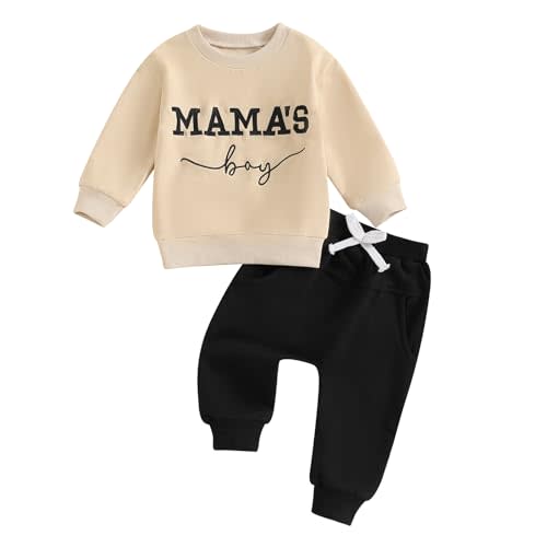 FOCUSNORM Toddler Baby Boy Fall outfit Mama's Boy Letter Embroidery Sweatshirt Top Elastic Pants Set Cute 2pcs Winter Clothes