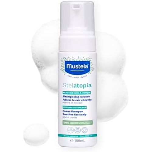 Mustela Stelatopia Eczema-Prone Skin Foam Shampoo for Newborn & Baby with - with Natural Avocado & Sunflower Oil - Fragrance-Free & Tear Free - 5.07 fl. oz.
