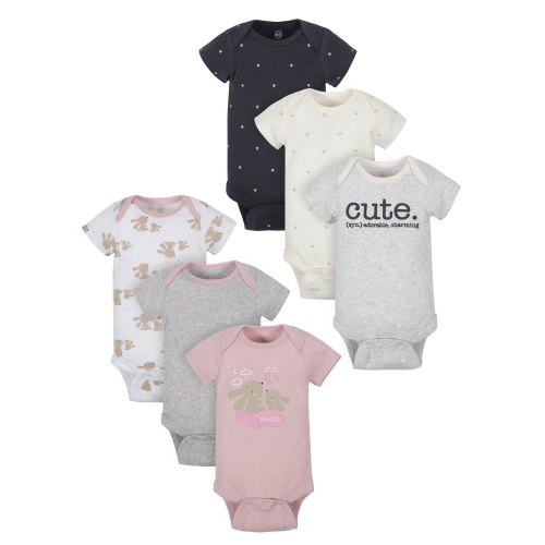 Wonder Nation Baby Girls Short Sleeve Bodysuits, 6-Pack (Newborn- 24M)