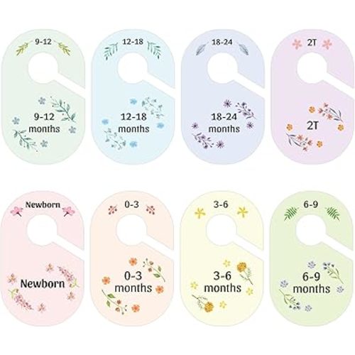 8 Pack Baby Closet Dividers Watercolor Plants Clothing Organizer Double-Sided Colorful Hanger for Newborn to 24 Months