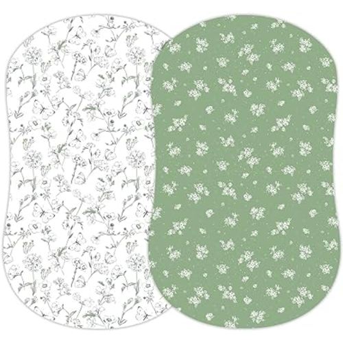 2-Pack Organic Fitted Bassinet Sheets (Butterfly Garden) - Buttery Soft Breathable Cotton Blend for Standard Bassinet