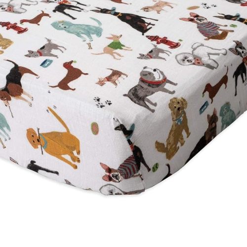Little Unicorn Woof Fitted Crib Sheet | 100% Cotton Muslin | Super Soft | Sized for Standard Baby Crib & Toddler Mattress | Machine Washable | 52” x 28” x 9”