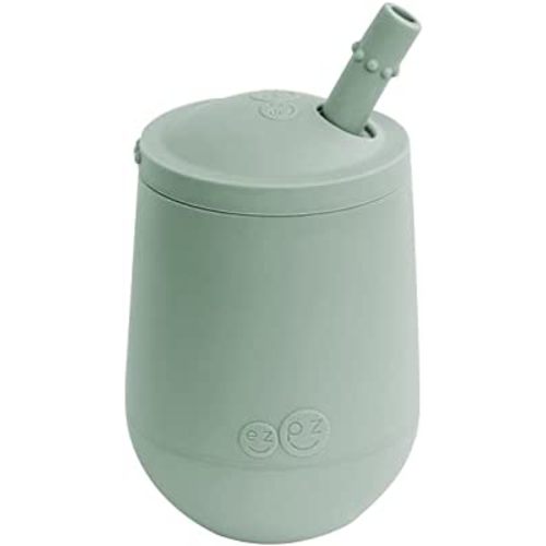 ez pz Mini Cup + Straw Training System - 100% Silicone Training Cup for Infants + Toddlers - Designed by a Pediatric Feeding Specialist - 9 Months+ (Sage)