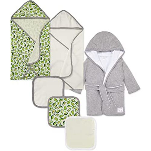 Burt's Bees Baby Bath Bundle- Hooded Towel, Washcloths & Robe Gift Set, 100% Organic Cotton