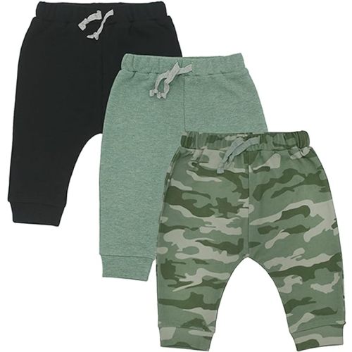 Baby 3 Pack Flexy Pants and Leggings, Infant Boys Girls Tapered Ankle Jogger Pants