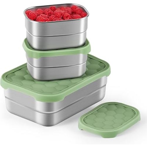 Stainless Steel Snack Containers for Kids | Easy Open Leak Proof Small Food Containers with Silicone Lids - Perfect Metal Toddler Lunch Box for Daycare and School (8oz)