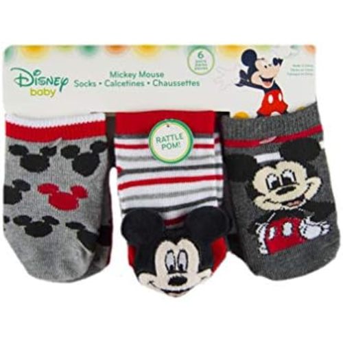 Mickey Mouse Baby Boys 6 Pack Rattle Low Cut Socks