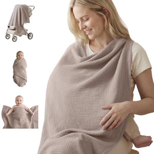 Blissful Diary Muslin Multi-Use Cloth - 4-in-1 Privacy Nursing Cover, Swaddle Blanket, Car Seat Cover, Burp Cloth, Portable Breastfeeding Essentials for Women, Baby Must Have (Agreeable Gray)