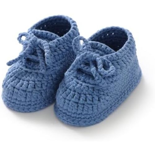 Hadetoto Baby Booties Newborn Cotton Knit Shoes Hand Crochet Soft First Walking Cozy Sneaker for Infant Boys Girls