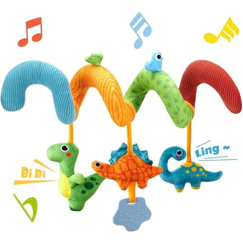 hahaland Car Seat Toys for Babies 0-6 Months Boy - Baby Toys 0-6 Months - Rattle, Mirror, Crinkle, Squeaky Carseat Stroller Toys Developmental Newborn Baby Easter Basket Stuffers Gifts