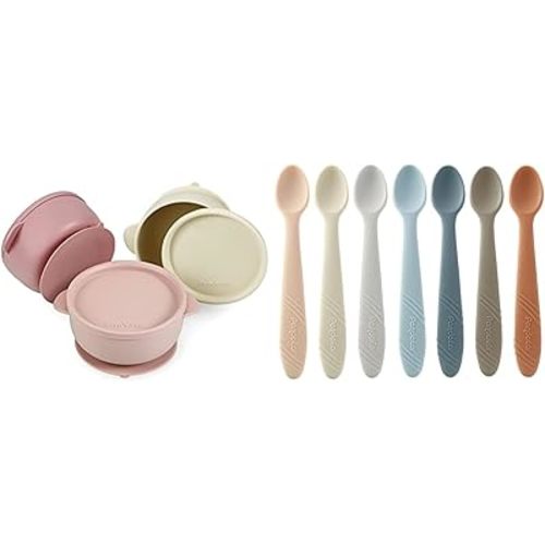 PandaEar 3 Pack Baby Bowls & 7 Pack Silicone Baby Feeding Spoons