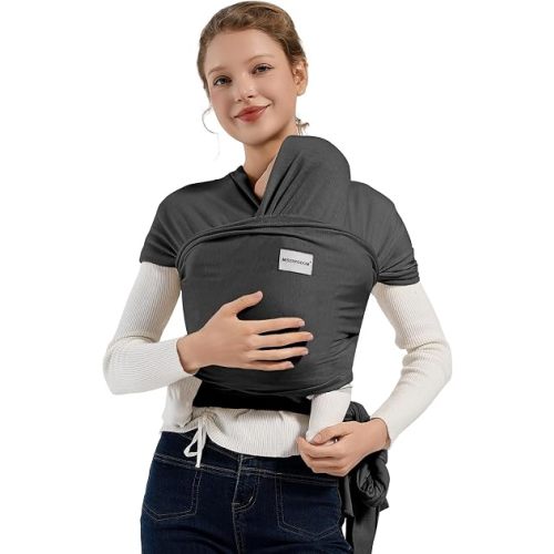 MISSWISDOM Baby Wraps Carrier, Baby Carrier Wrap Newborn Sling, Baby Wearing Wrap Newborn Wrap Carrier, Baby Sling Carriers for Newborn and Infant, Grey