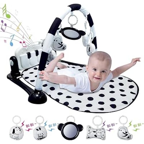 Baby Tummy Time Gym Play Mat Sensory Development Piano Musical Activity Center High Contrast Gift for Newborn Baby 0 to 3 6 9 12 Months