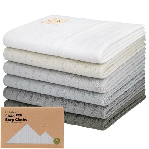 Organic Cotton Burp Cloths - 6-Pack Large Burping Clothes for Babies, Spit Up Rags, Super Soft & Absorbent Newborn Wash Towels, Gender Neutral, Non-Shrink (Stria, Granite)