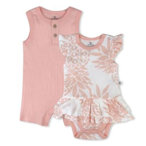Organic Cotton Jumpsuit Romper Set Pink Pineapple 6-9m