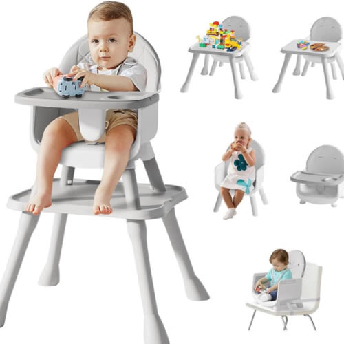 6 in 1 Baby High Chair for Babies and Toddlers, Booster Seat, Kids Learning Table & Chair (Grey)