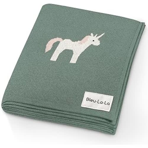 Receiving Blanket for Baby Girls and Boys 100% Cotton Buttery Soft Cozy Receiving Swaddle Crib Stroller Blanket for Shower Gift Registry for Newborns, Infants, Toddlers (Unicorn - Sage)