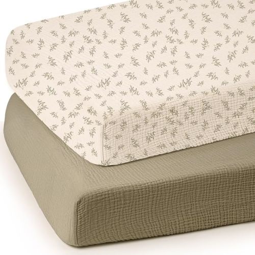 lulumoon Baby Muslin Crib Sheets - Toddler Cotton Fitted Crib Sheets Neutral for Boys and Girls 2Pack