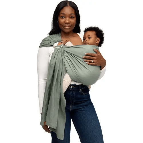 WildBird - Ring Sling Baby Carrier - 0-36 Months (up to 35 lbs) - Long (90") Acadian & Bronze Ring - Front, Hip or Back Carry - Adjustable Fit - Natural Linen - Baby Essentials - New Mom Gifts