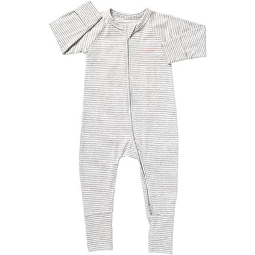 Bonds Baby Wondersuit 2 Way Zip Sleep and Play Fold Over Cuffs (Newborn, Grey White Stripe)