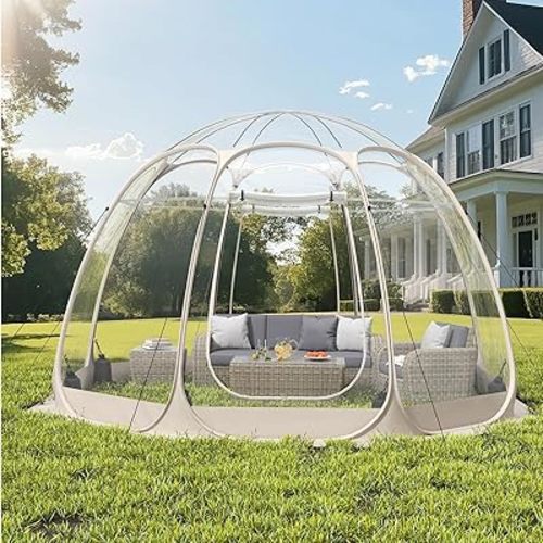 8-14 Person Pop-up Bubble Tent with Waterproof Roof & Vent Windows – 10ft-12ft Camping Shelters, Outdoor Garden Dome Igloo with 0.15mm Clear PVC, 540° Transparent Screen Room for Patio, Backyard