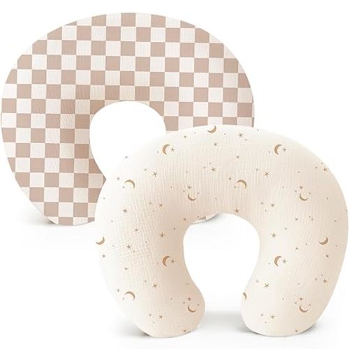 Konssy 2-Pack Muslin Nursing Pillow Covers, Coffee Soft Slipcover for Baby