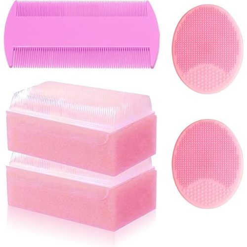 Cradle Cap Brush for Babies, 5Pcs Cradle Cap Treatment Set with Soft Bristle Brushes Silicone Scrubber Fine-Tooth Comb for Newborn Bathing Essentials Baby Brush and Comb Set (Pink)