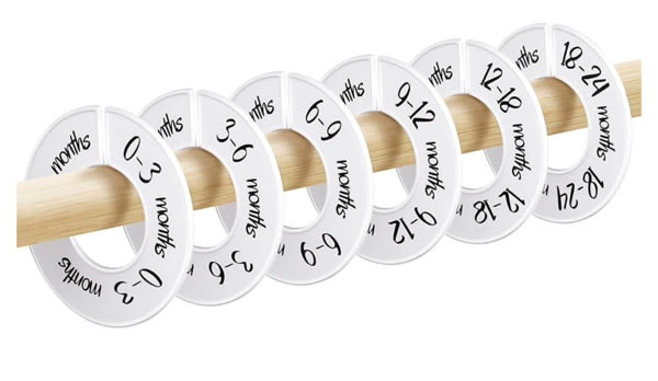 Pro Goleem Baby Closet Dividers Unisex Baby Closet Organizer for Nursery Baby Clothes Size Age Dividers Fits 1.5" Rod 6 PCS