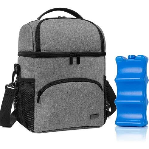 Teamoy Double Layer Breastmilk Cooler Bag with Ice Pack, Travel Baby Bottle Cooler Bag Tote Up to 6 Large 9 Ounce Bottles, Gray