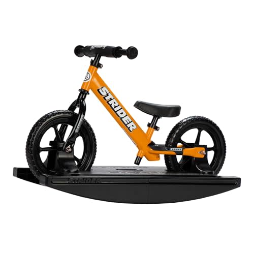 Strider 12” Sport Bike + Rocking Base - Helps Teach Baby How to Ride a Balance Bicycle - for Kids 6 Months to 4 Years - Easy Assembly & Adjustments