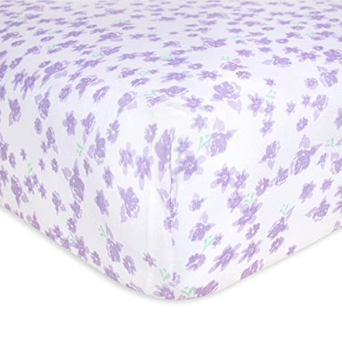 Burts Bees Baby Print Fitted Crib Sheet Organic Cotton BEESNUG - Lavender Ditsy Rose Prints, Fits Unisex Standard Bed and Toddler Mattress, Infant Essentials, 28 x 52 x 5.5 Inch 1-Pack