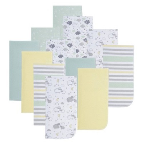 Everyday Kids 12 Pack Burp Cloths – Soft, Absorbent Cotton Flannel in - Sheeps/Clouds/Stars