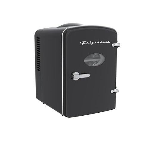 Frigidaire Retro Mini Personal Fridge Cooler, Holds up to 6 Cans, Portable for Car, Office, Bedroom, Dorm Room, or Cabin, AC and DC input, Black