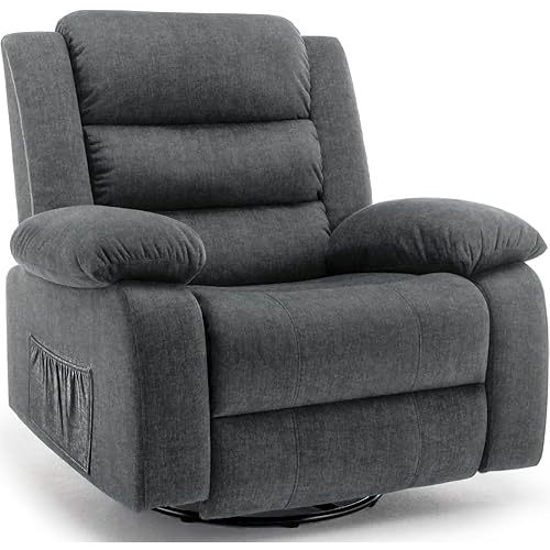 Recliner Chair, Wide Rocker Chair, Rocking Chair with Massage and Heat,360°Swivel Nursery Rocking Chairs, Oversized Recliner for Adults, Cashmere Reclining Sofa for Living Room, Grey