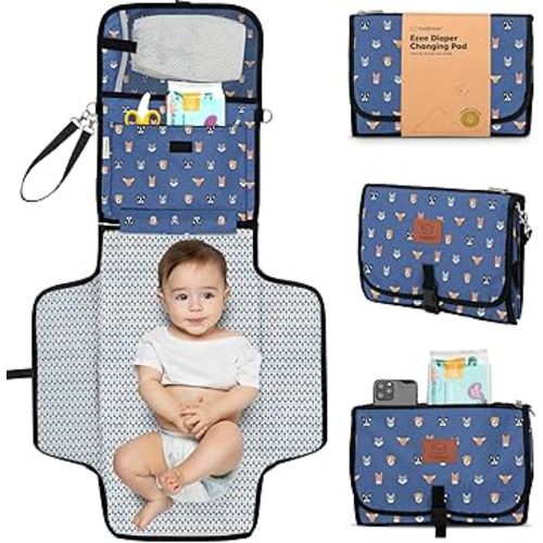 KeaBabies Portable Diaper Changing Pad - Large Waterproof Baby Changing Mat, Compact Travel Diaper Clutch, Functional Pockets Fit Newborn Essentials, Wipeable & Padded Baby Changer (Pets & Paws)