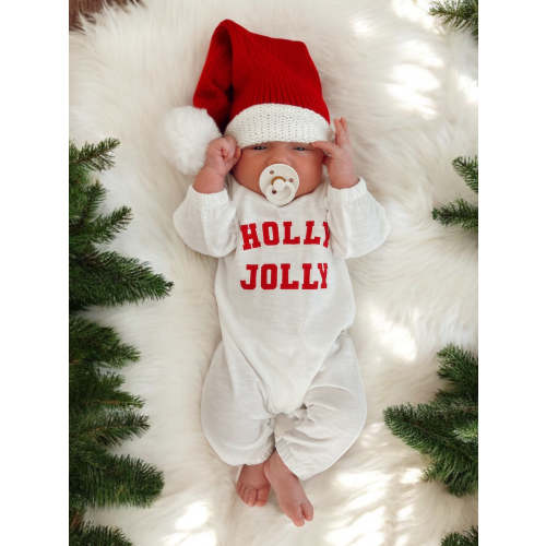 Holly Jolly White / Organic Long Sleeve Jumpsuit