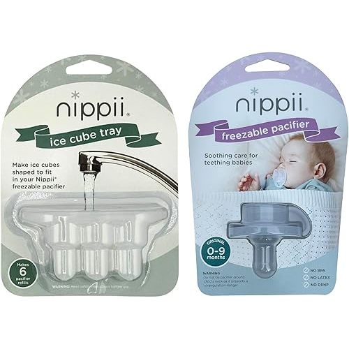 Original Freezable Teether Pacifier & Ice Cube Tray - Silicone Pacifier for Baby Teething Relief - Ice Cube Trays for Freezer, Fits Nippii Teething Pacifier - BPA Free & Easy to Clean - Bundle