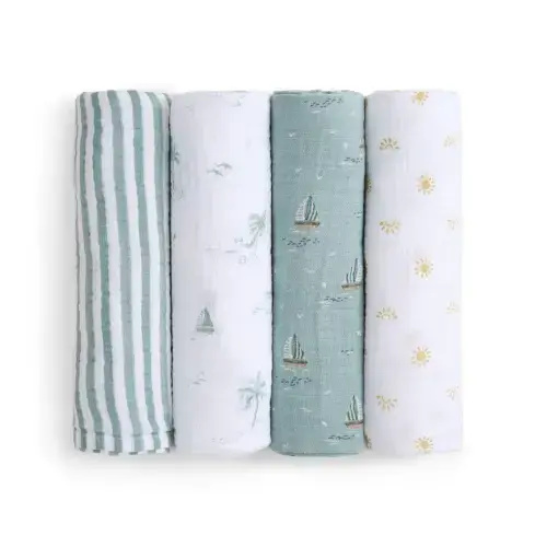 Organic Cotton Muslin Swaddles in Sailing Seas 4 Pack