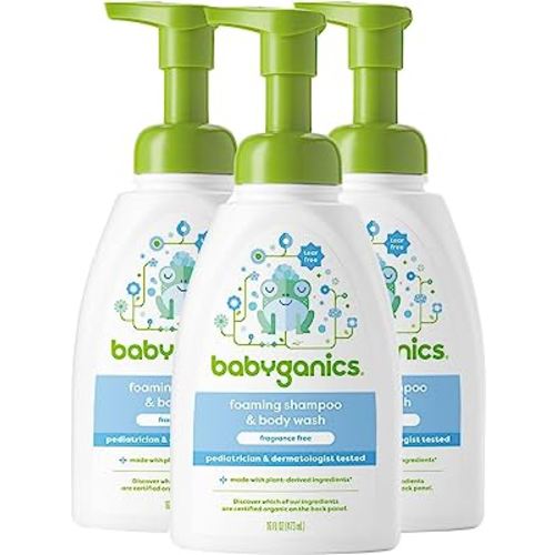 Babyganics Baby Shampoo + Body Wash Pump Bottle, Fragrance Free, Non-Allergenic and Tear-Free, 16 Fl Oz (Pack of 3), Packaging May Vary