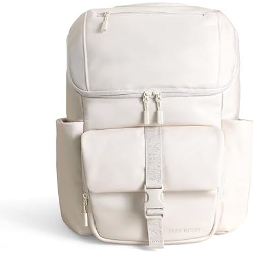 Itzy Ritzy Belong Bucket Backpack – Lightweight Diaper Bag Backpack Featuring 16 Pockets, Bucket Top Opening, Stroller Straps & Changing Pad – Organized and Stylish Everyday Family Backpack (Cream)
