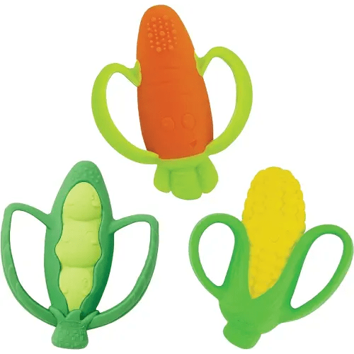 Infantino Farmers Market Teether Gift Set - Set of 3 BPA-Free Veggie Textured Silicone Teethers for Soothing Sore Gums, Multicolor