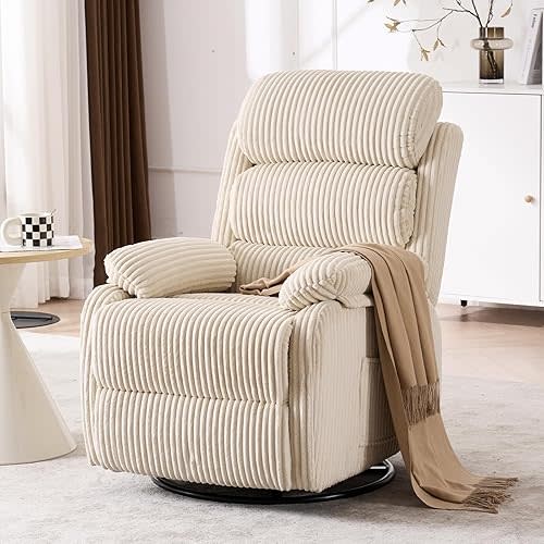 Adult 360° Rocking Recliner Chair，Nursery Rocker Reclining Chair with Side Pocket, a Comfy upholstered Single Sofa Armchair. Suitable for Living Room, Bedroom Nursing use, Velvet Fabric in Beige