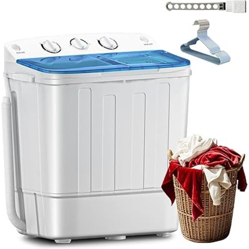 Portable Twin Tub 18lbs Washing Machine with Drying Rack, 11lbs Washer Mini Compact Laundry Machine with 7lbs Spinner, Semi-automatic Washer Combo for Dorms, Apartments